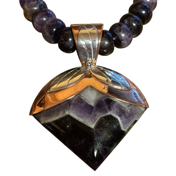 Jay King Necklace & Pendant Sterling Silver, Copper and Amethyst Statement Piece - Picture 7 of 14